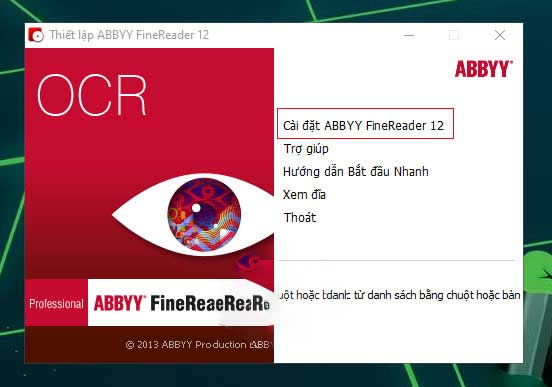 Chọn mục Cài đặt Abbyy FineReader 12