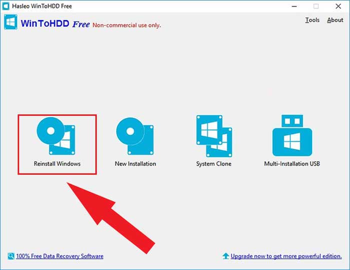 Giao diện chính phần mềm WinToHDD