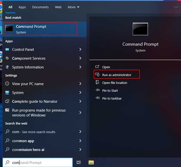 Vào phần mềm Command Prompt