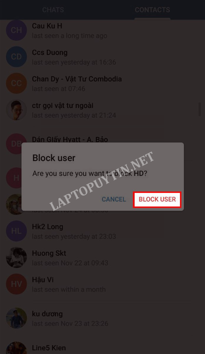 Chọn Block User để hoàn tất