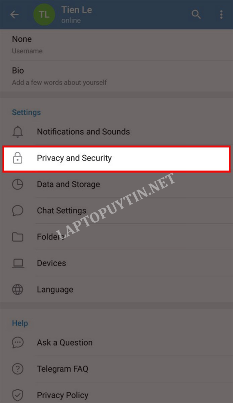 Chọn Privacy and Security