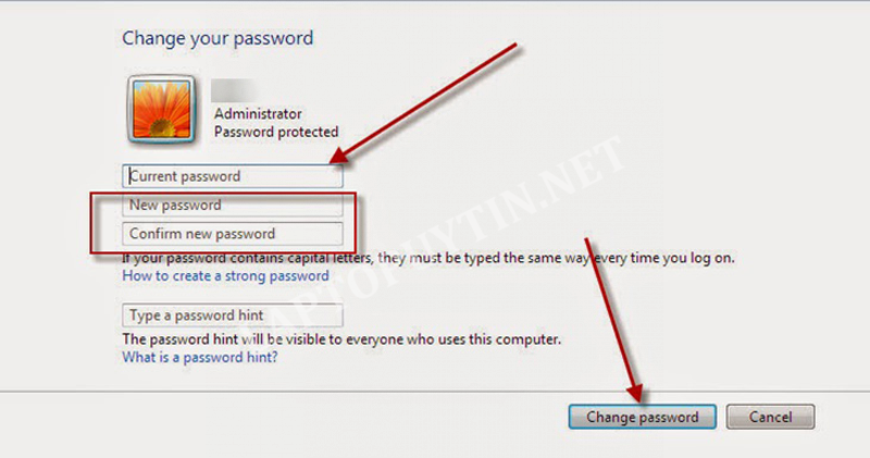 Chọn Change password