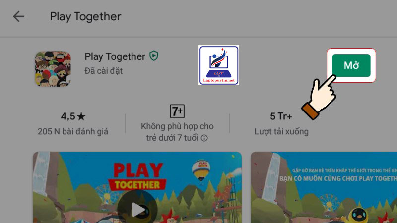 Bắt đầu chơi game Play Together bằng nút Open